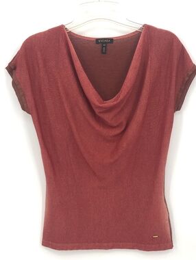 Escada Rust Red Cowl Neck Short Sleeve Sweater, Size XS